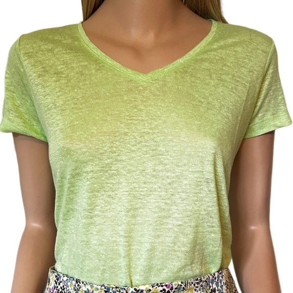 J. Jill Love Linen 100% V-Neck Top Tee Tank Shirt Lime Mint Green XSP-S - Picture 8 of 16